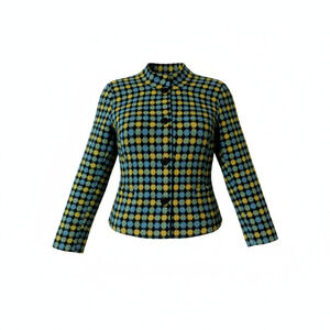 Apple Seeds Women's Vintage Retro Wool Blend High Collar Multi Color Blazer 16